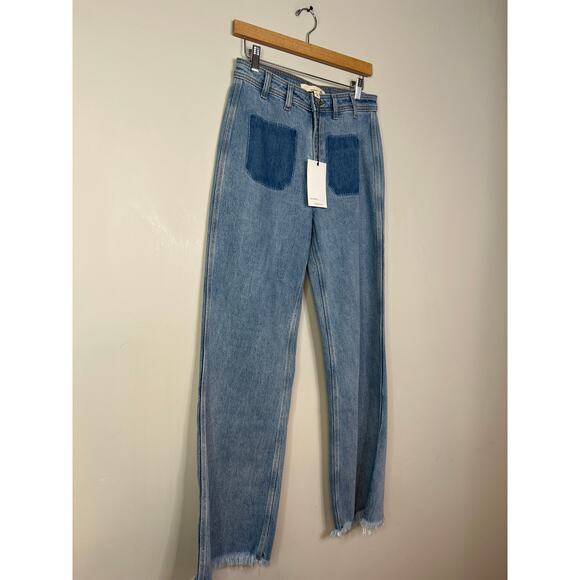 NWT Seventy + Mochi High Rise Mabel Wide Leg Denim Blue Jean with Patch Pocket - Picture 3 of 9